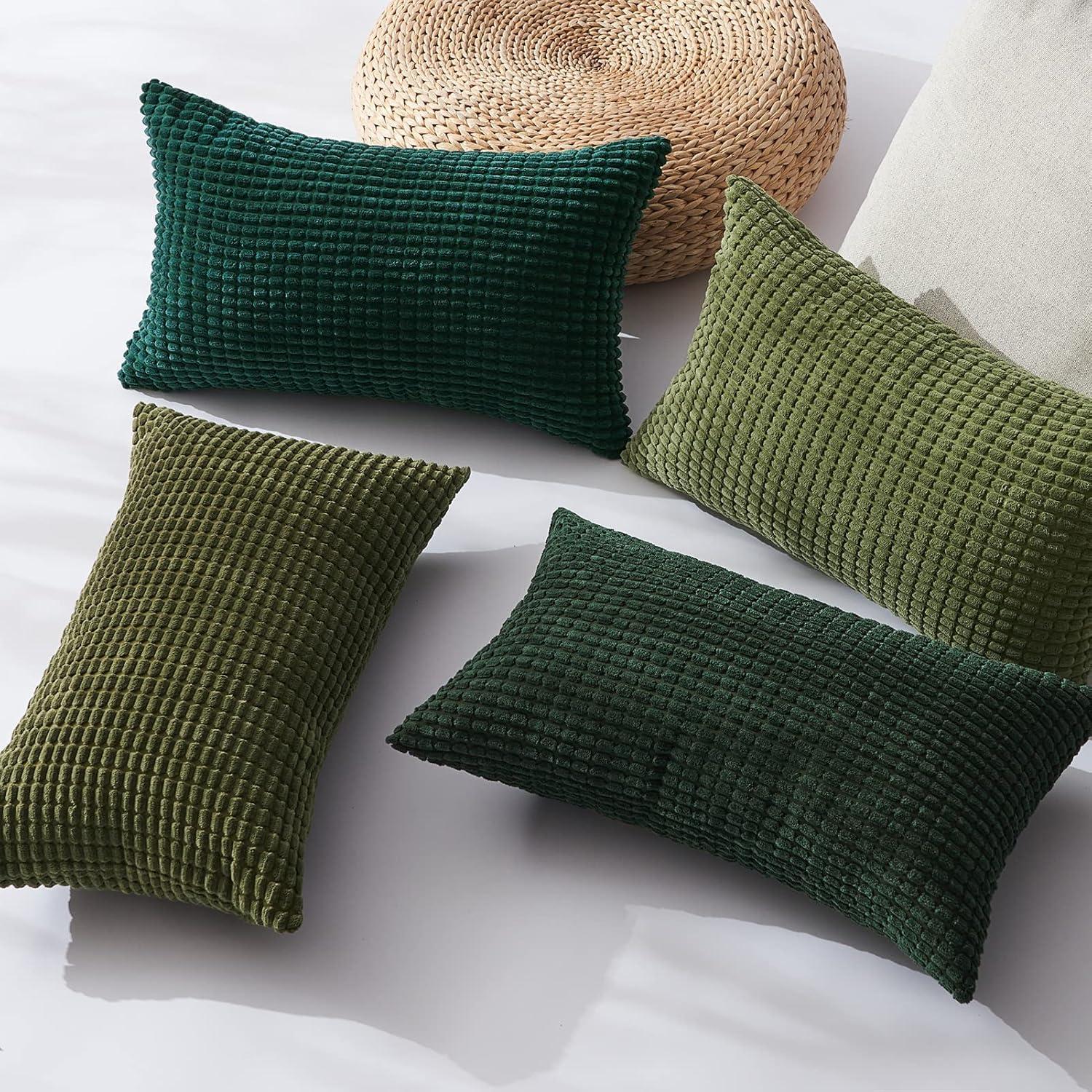 Kissenbezug 30x50 cm Grün 4er Set Cord körnig Deko Sofakissen Wohnzimmer