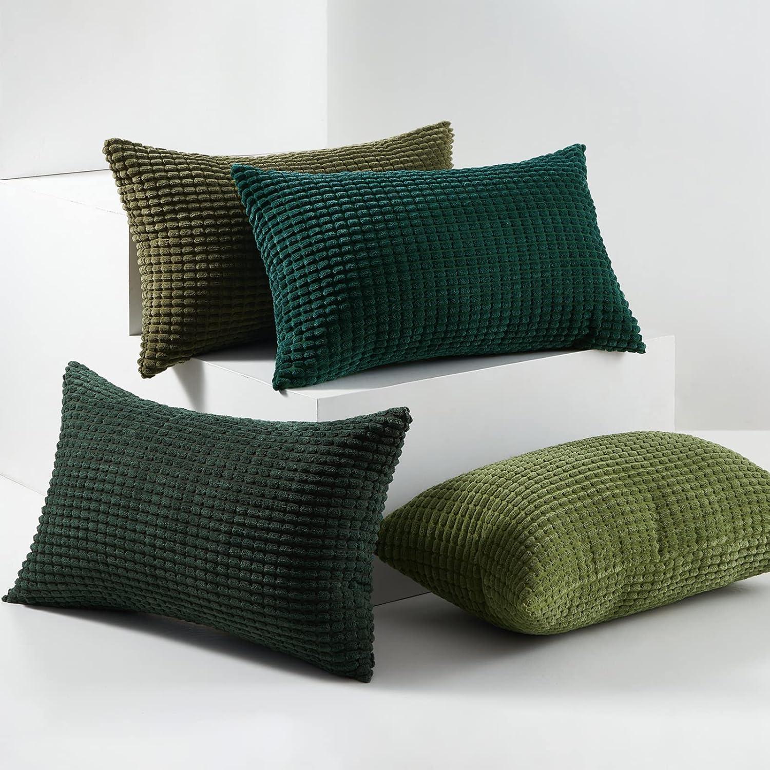 Topfinel Kissenbezug 30x50cm Grün Cord 4er Set Deko Sofakissen