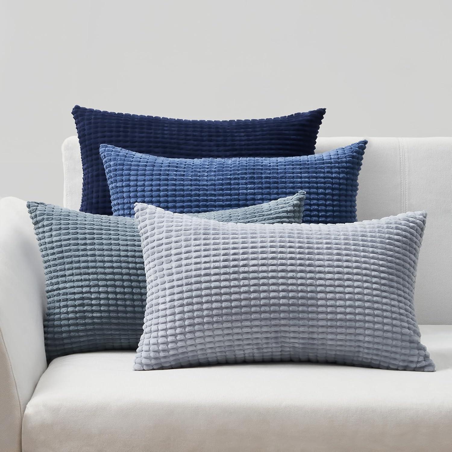 Kissenbezug 30x50 cm 4er Set blau Cord körnig Dekokissen