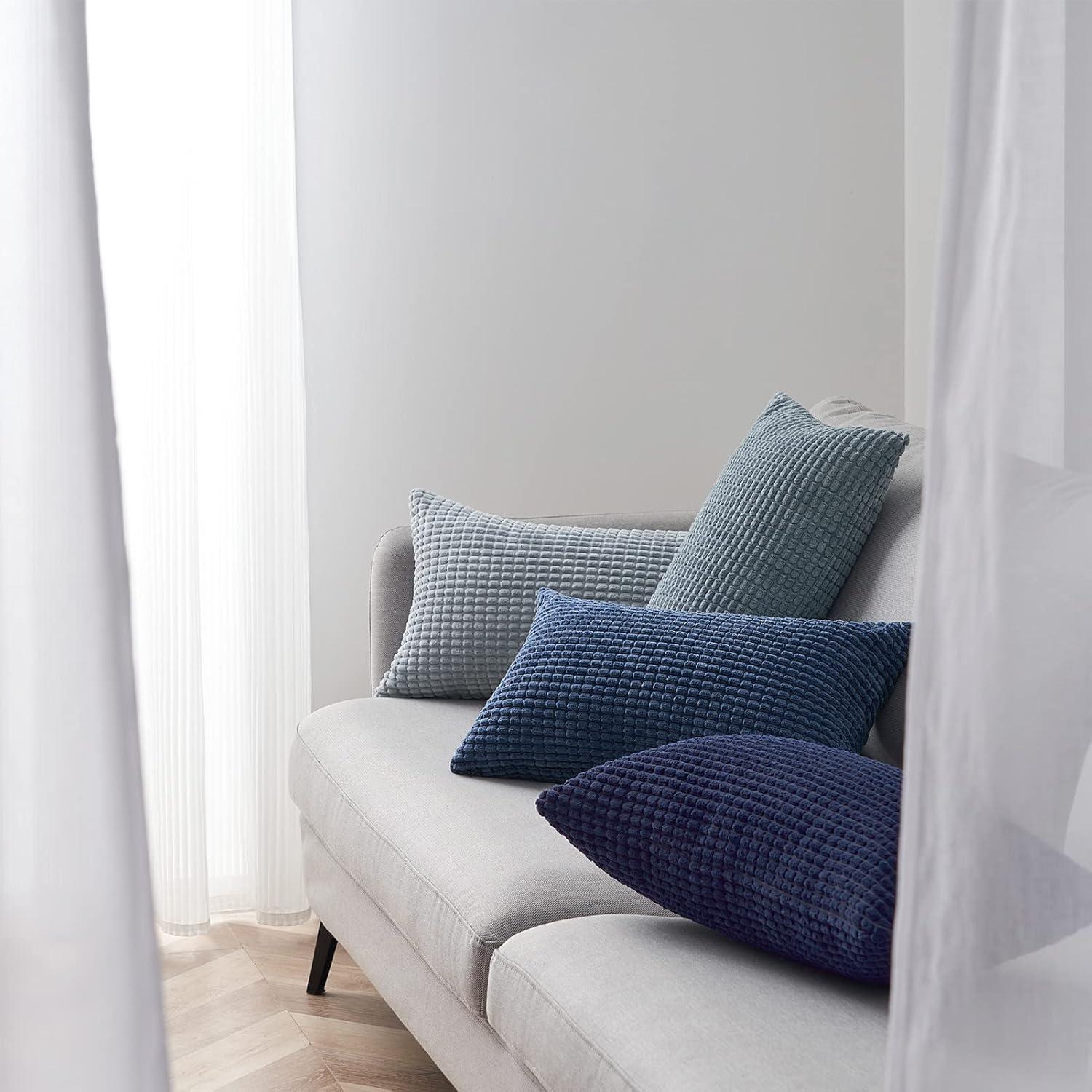 Topfinel Kissenbezug 30x50cm Blau 4er Set Cord Körnig Dekokissen Wohnzimmer Kinder