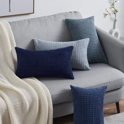 Kissenbezug 30x50cm blau 4er Set Kordsamt Dekokissenhülle Sofakissen