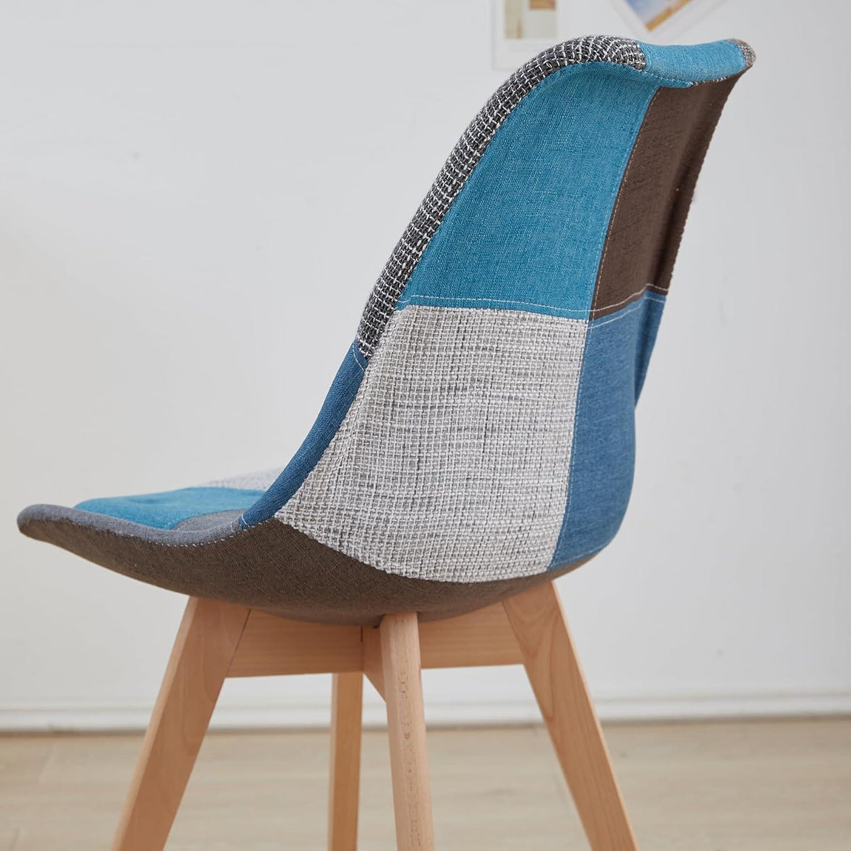 Patchwork Esszimmerstühle Set Blau | 8 Stühle mit Kissen & Holzbeinen