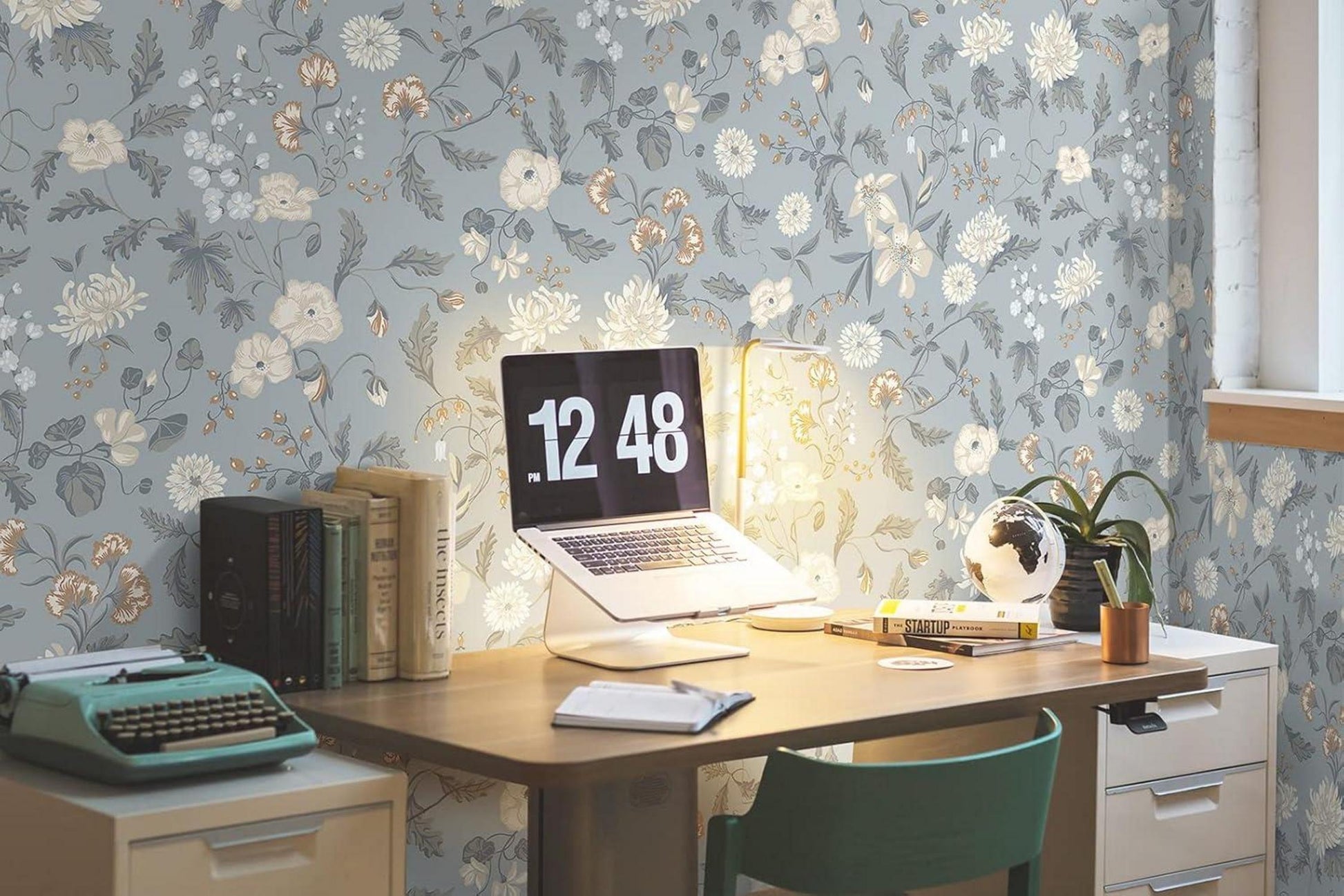 Selbstklebende Blumentapete Grün Vintage Möbelfolie 39CM×10M
