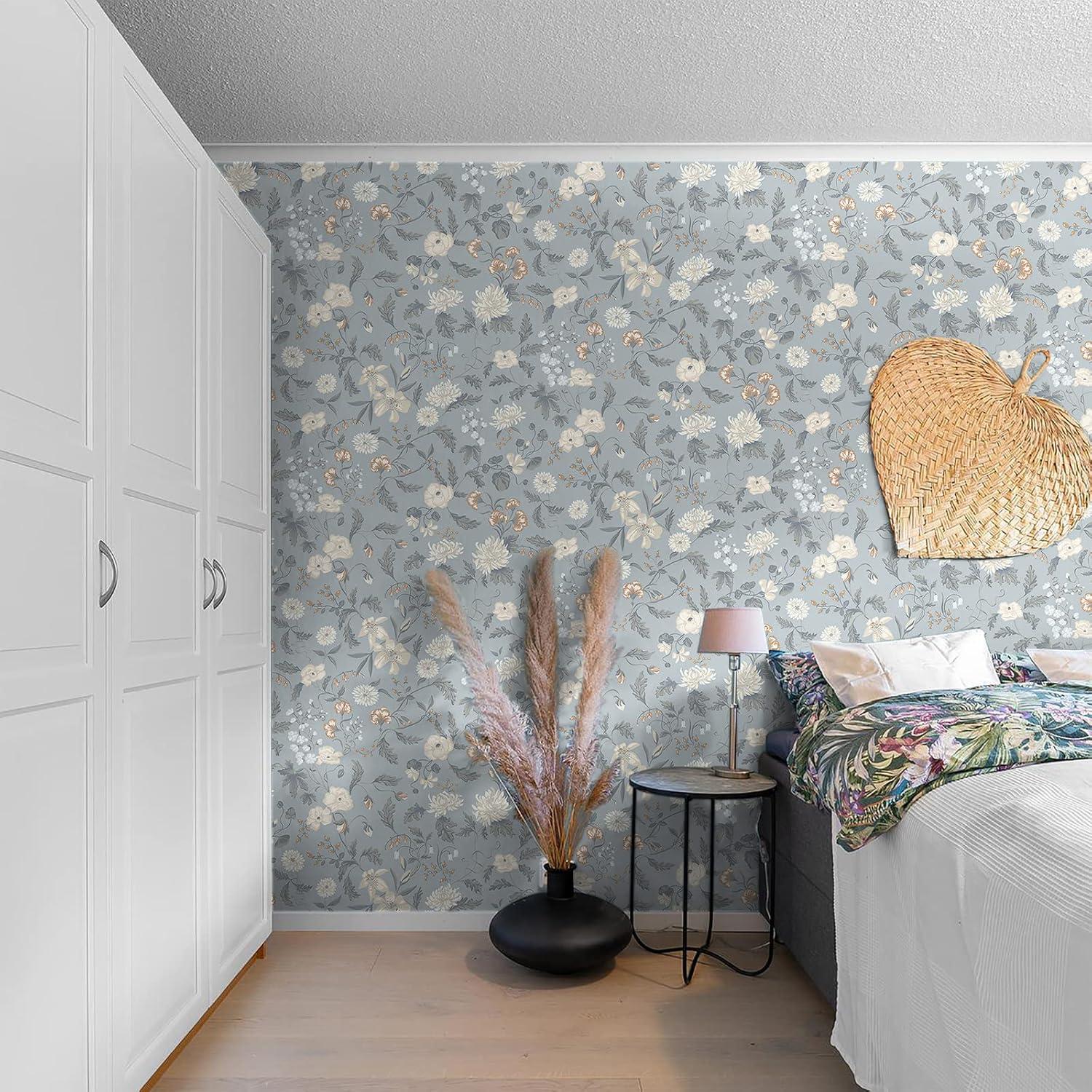 Selbstklebende Blumentapete Vintage 39CM×10M Grün Wohnzimmer Schlafzimmer Wanddekoration