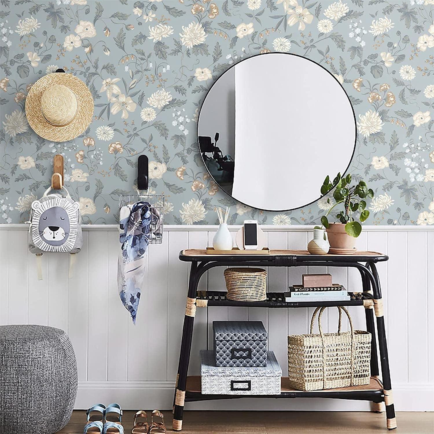 Selbstklebende Blumentapete 39CM×10M Vintage Grün Vinyl Möbelfolie