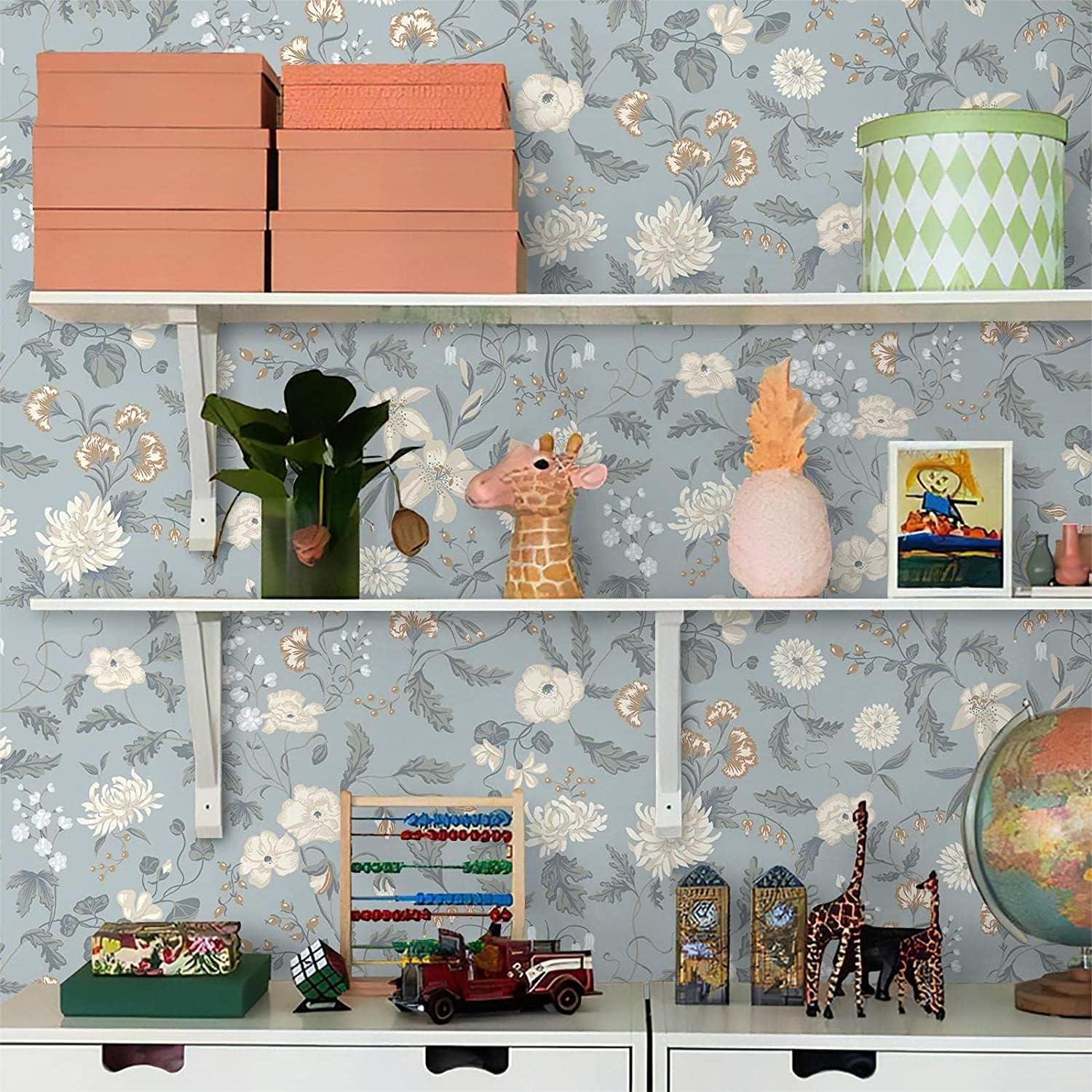 Selbstklebende Blumentapete Vintage 39CM×10M Grün Wohnzimmer Schlafzimmer Wanddekoration