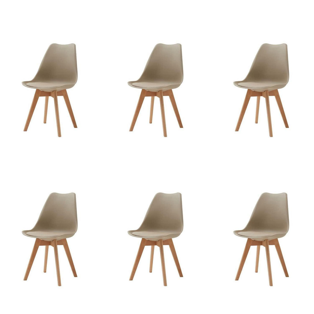 6 Esszimmerstühle Skandinavisch, Khaki & Holz in Lederoptik