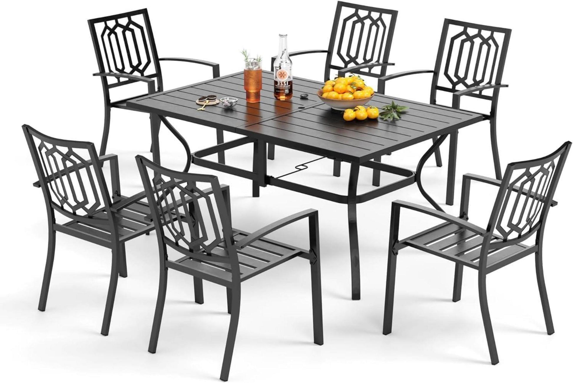 Gartenmöbel Set 7-teilig, Wetterfest, Metall Schwarz