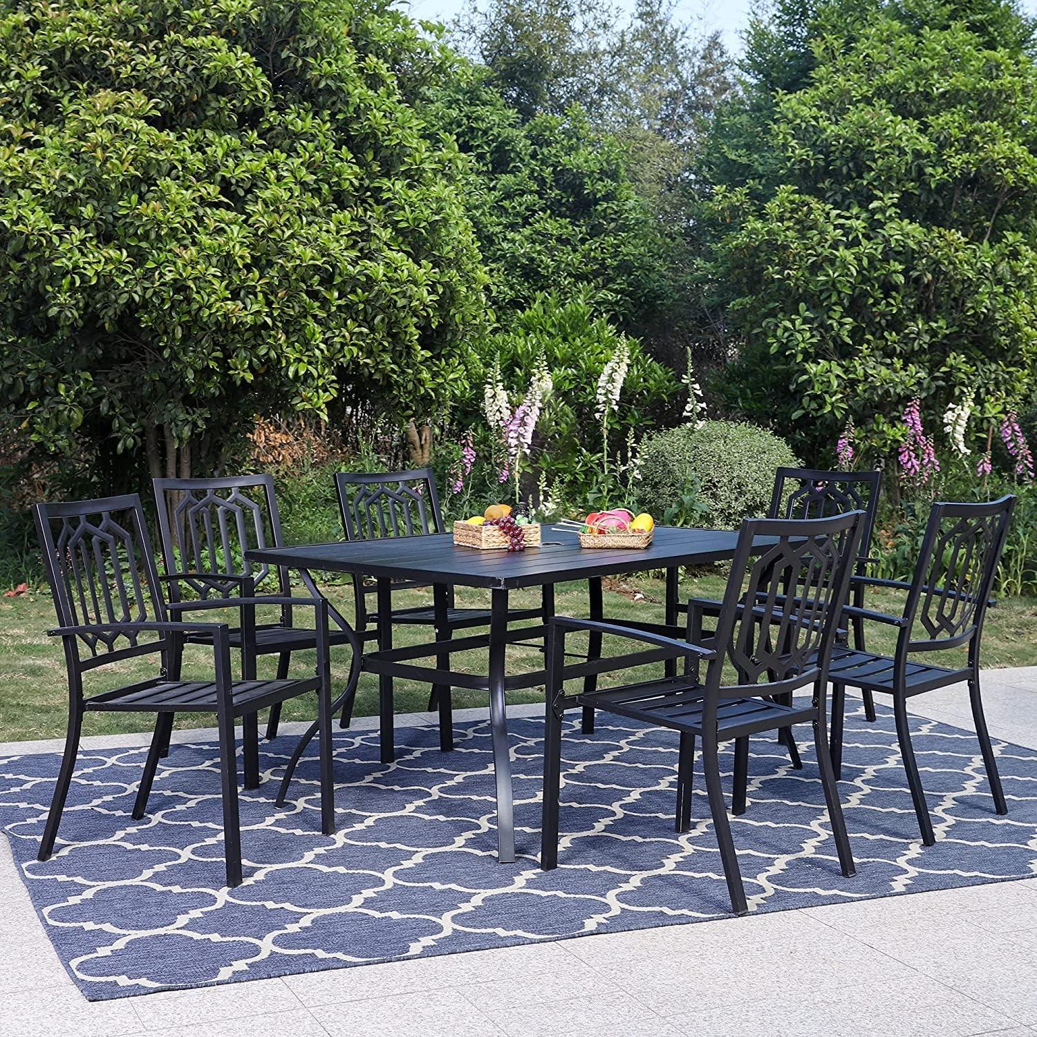 PHI VILLA 7-teiliges Gartenmöbel Set Metall Wetterfest Schwarz