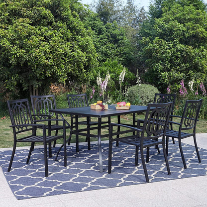 PHI VILLA 7-teiliges Gartenmöbel Set Metall Wetterfest Schwarz