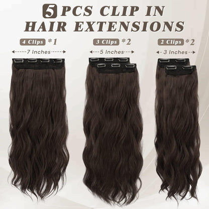 Clip in Haarverlängerung 5 PCS Wellig Synthetik 45 cm