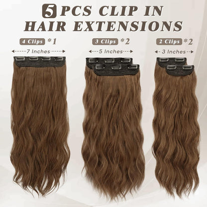 Clip in Extensions 5 PCS Lange Wellige Haarverlängerungen - 45 cm