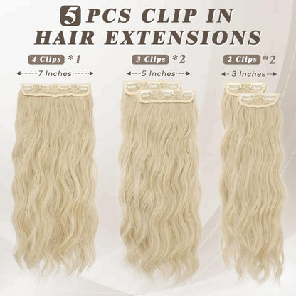 Clip in Haarverlängerungen Wellig 5 PCS 50 cm Blond Beige