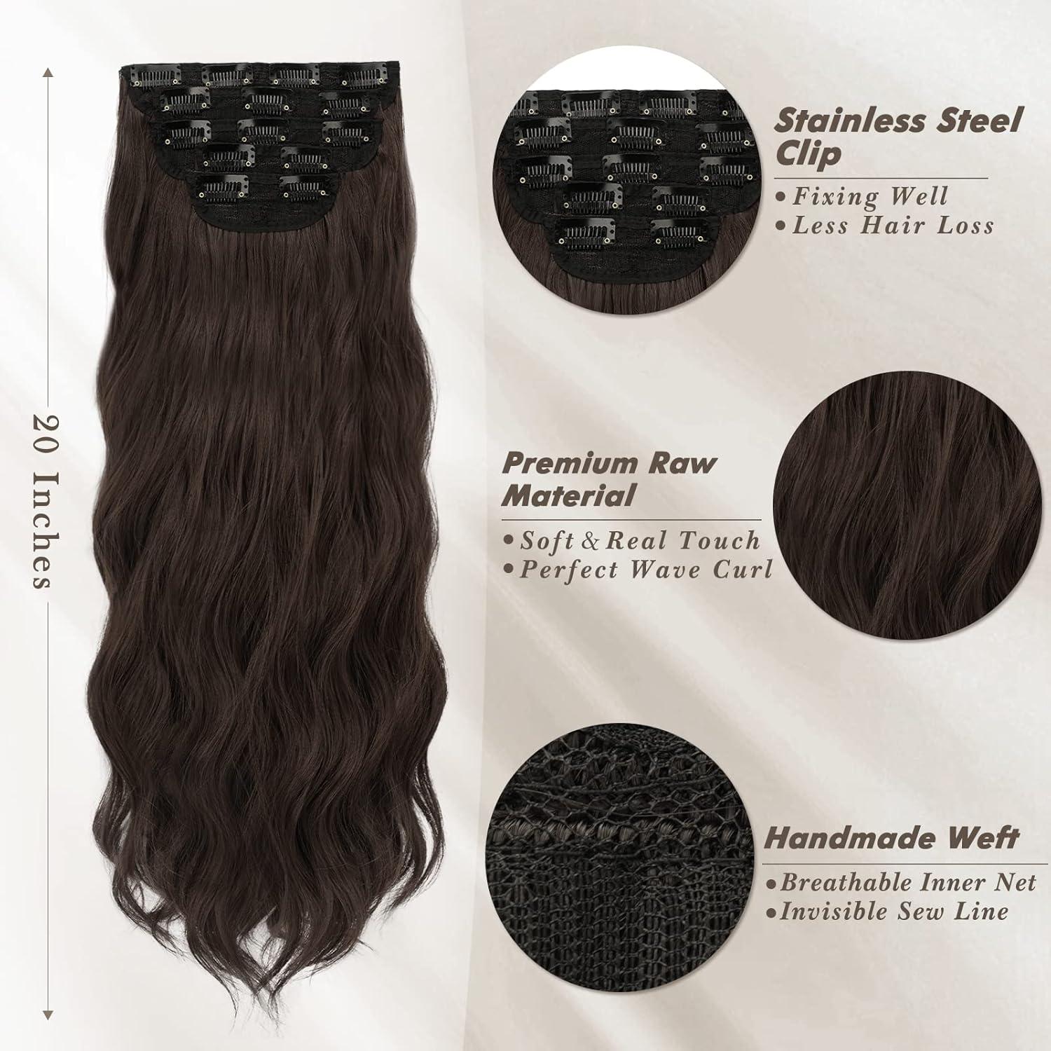 Clip in Extensions Lange Wellige Synthetisches Haarteil für Frauen -50