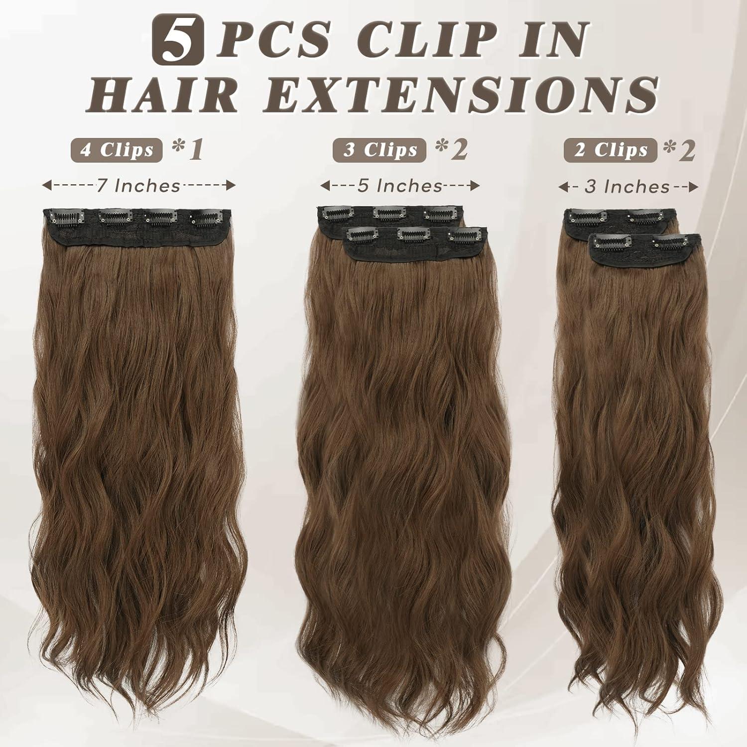 5 PCS Lange Wellige Clip in Haarverlängerungen - Goldenes
