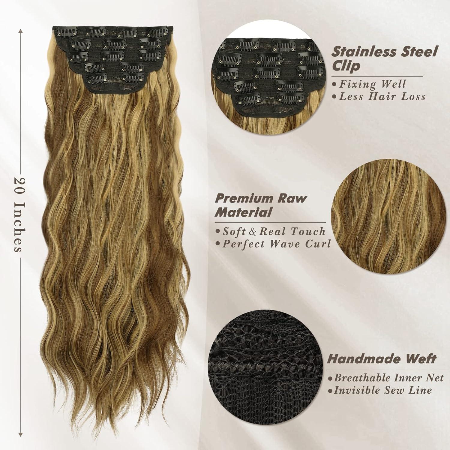 Clip in Haarverlängerungen Wellig Goldblond 50cm Highlights