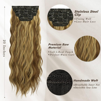 Clip in Haarverlängerungen Wellig Goldblond 50cm Highlights