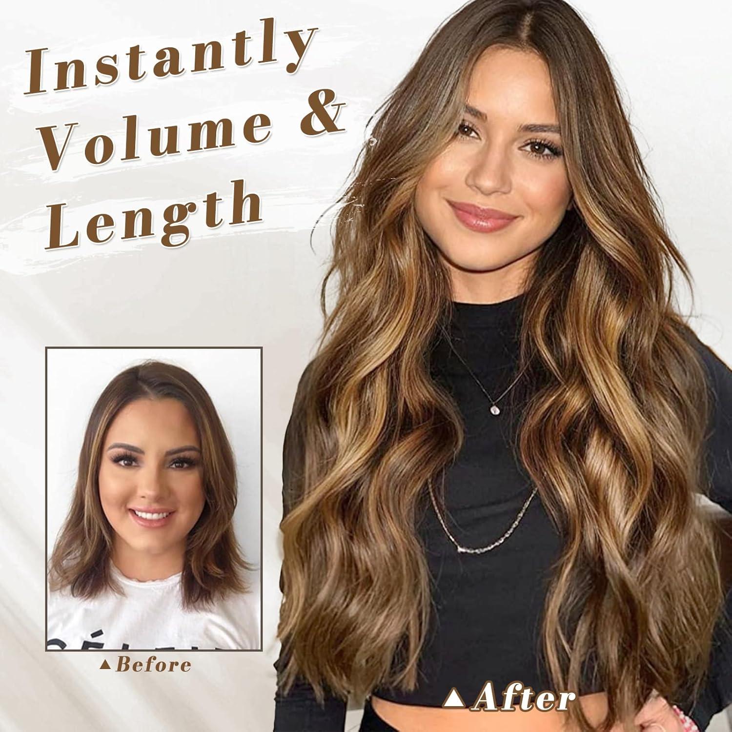 Clip in Haarverlängerungen 5 PCS Lange Wellige Synthetisches Haarteil - 50 cm Toffee Brown Goldblond