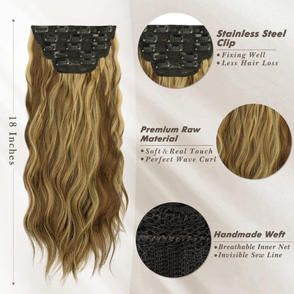 Clip in Haarverlängerungen Lange Wellige Extensions Goldblond