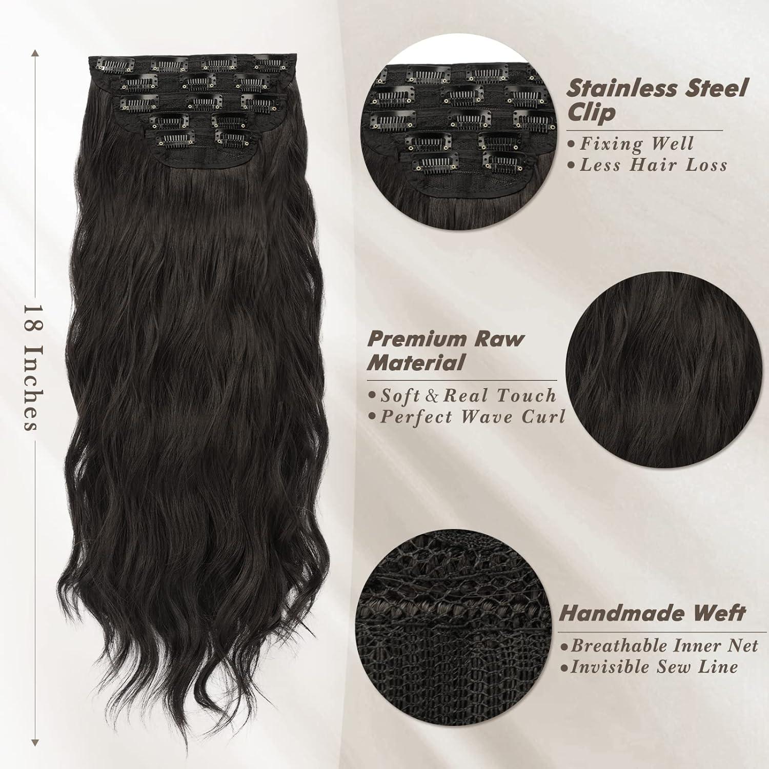 Clip in Haarverlängerungen Naturwellen Synthetik 5er Set Braun 45cm