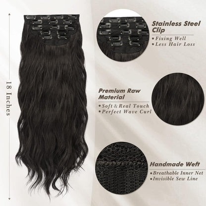 Clip in Haarverlängerungen Naturwellen Synthetik 5er Set Braun 45cm