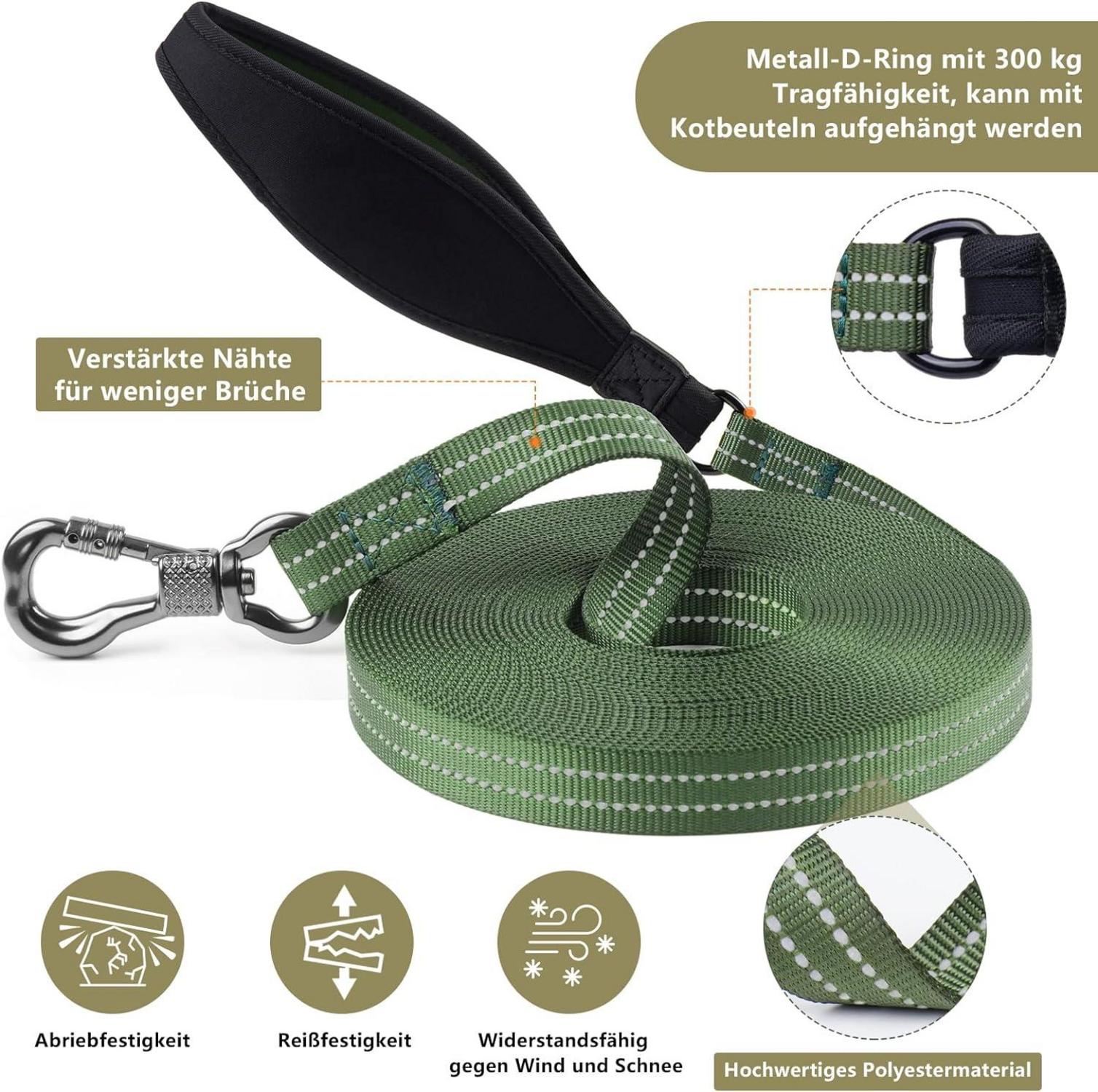X XBEN Schleppleine 10M Robust Reflektierend Trainingsleine für Hunde Grün