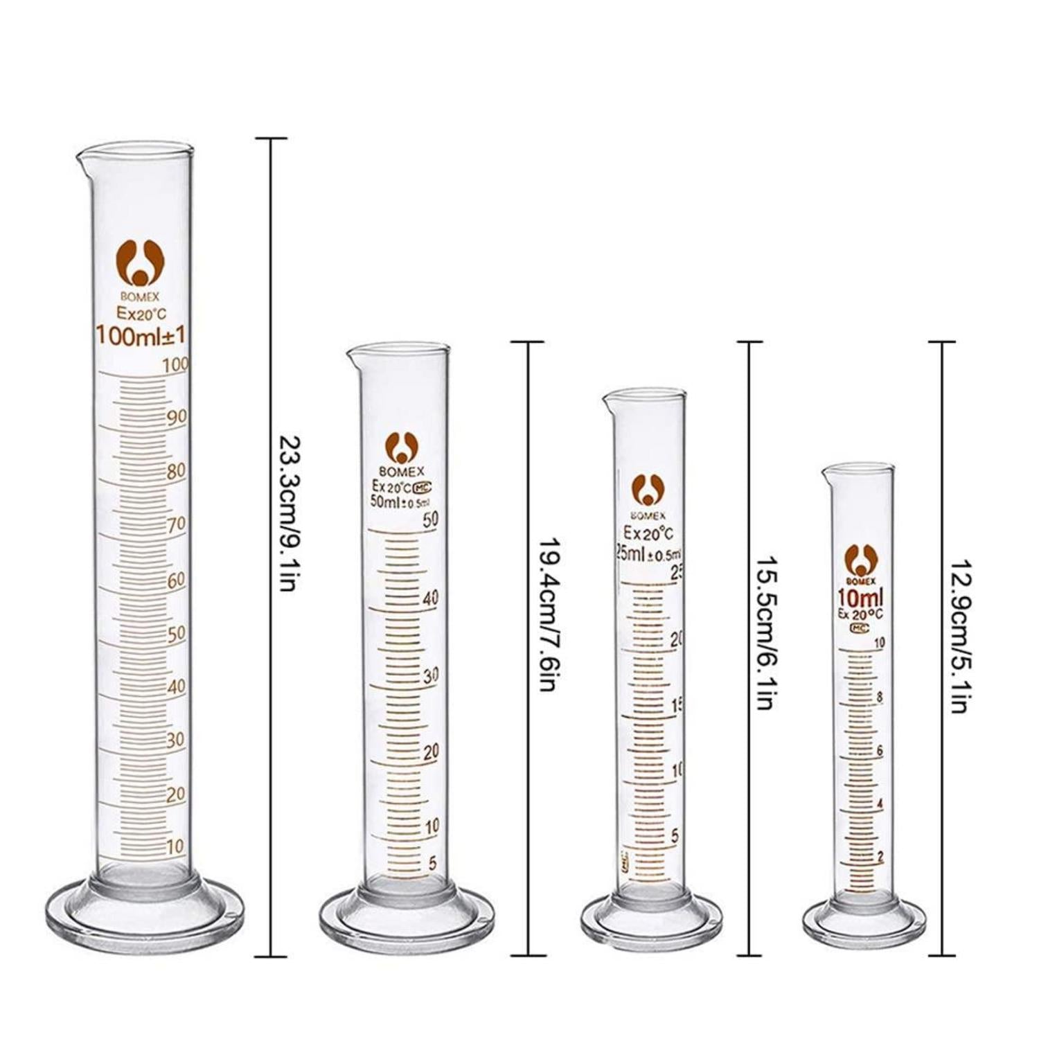 Becherglas Zylinder Pipetten Set, 5 Stk. Graduierte Becher, 4 Stk. Glasmesszylinder, 3 Stk. Glas Messpipetten, 4 Stk. Glas Rührstab & 2