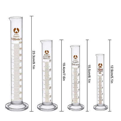 Becherglas Zylinder Pipetten Set, 5 Stk. Graduierte Becher, 4 Stk. Glasmesszylinder, 3 Stk. Glas Messpipetten, 4 Stk. Glas Rührstab & 2