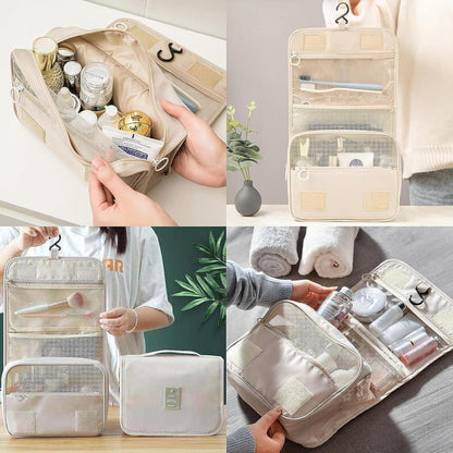 Kulturtasche zum Aufhängen faltbarer Reise Kulturbeutel Beige