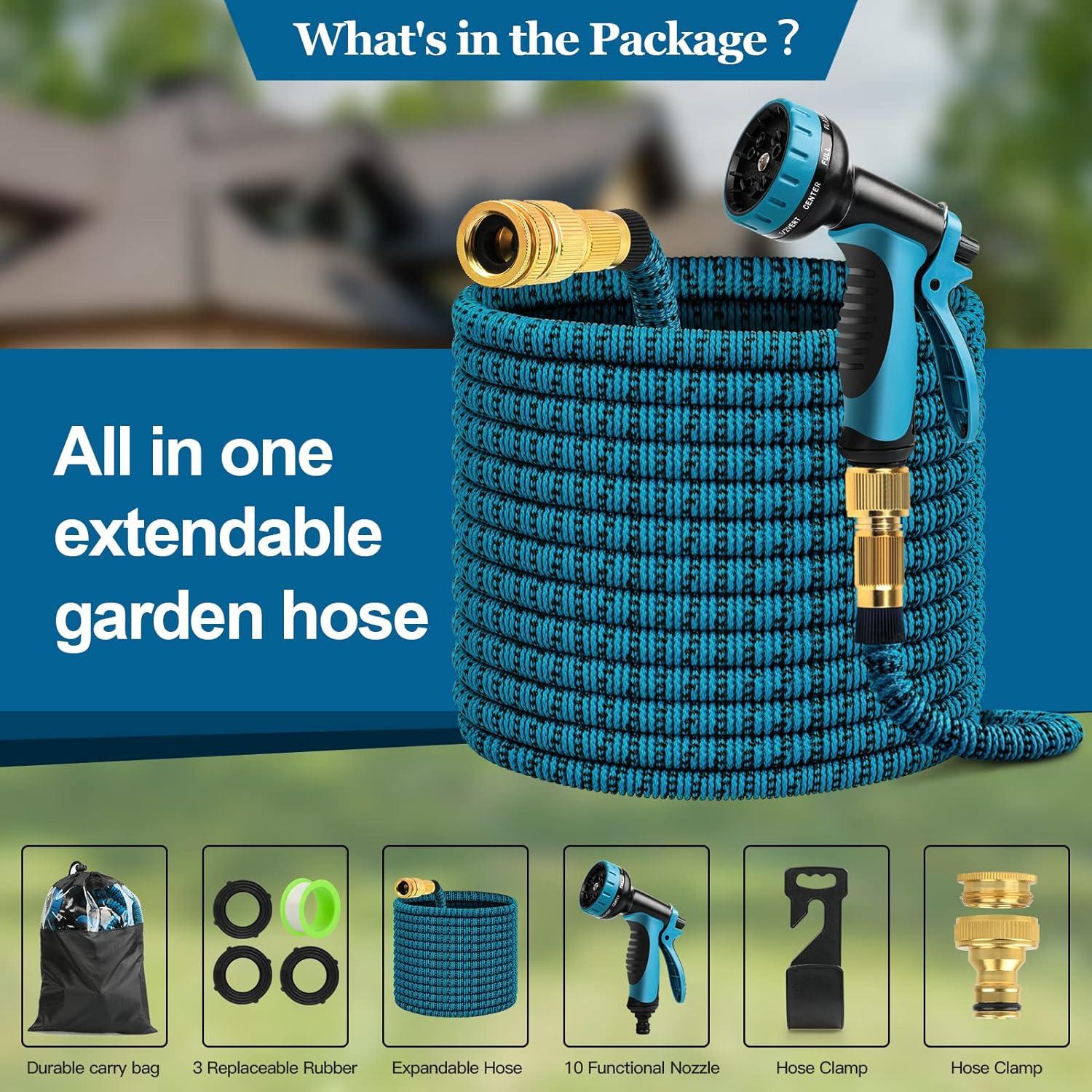 Erweiterbarer Gartenschlauch mit 10 Funktionen SprüHdüSe, Flexibler Wasserschlauch, Messinganschluss, 15 Meter