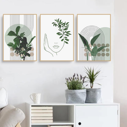 Bohemian Poster Set: Grüne Pflanze Bilder 3er-Set, Wohnzimmer Schlafzimmer Wanddekoration