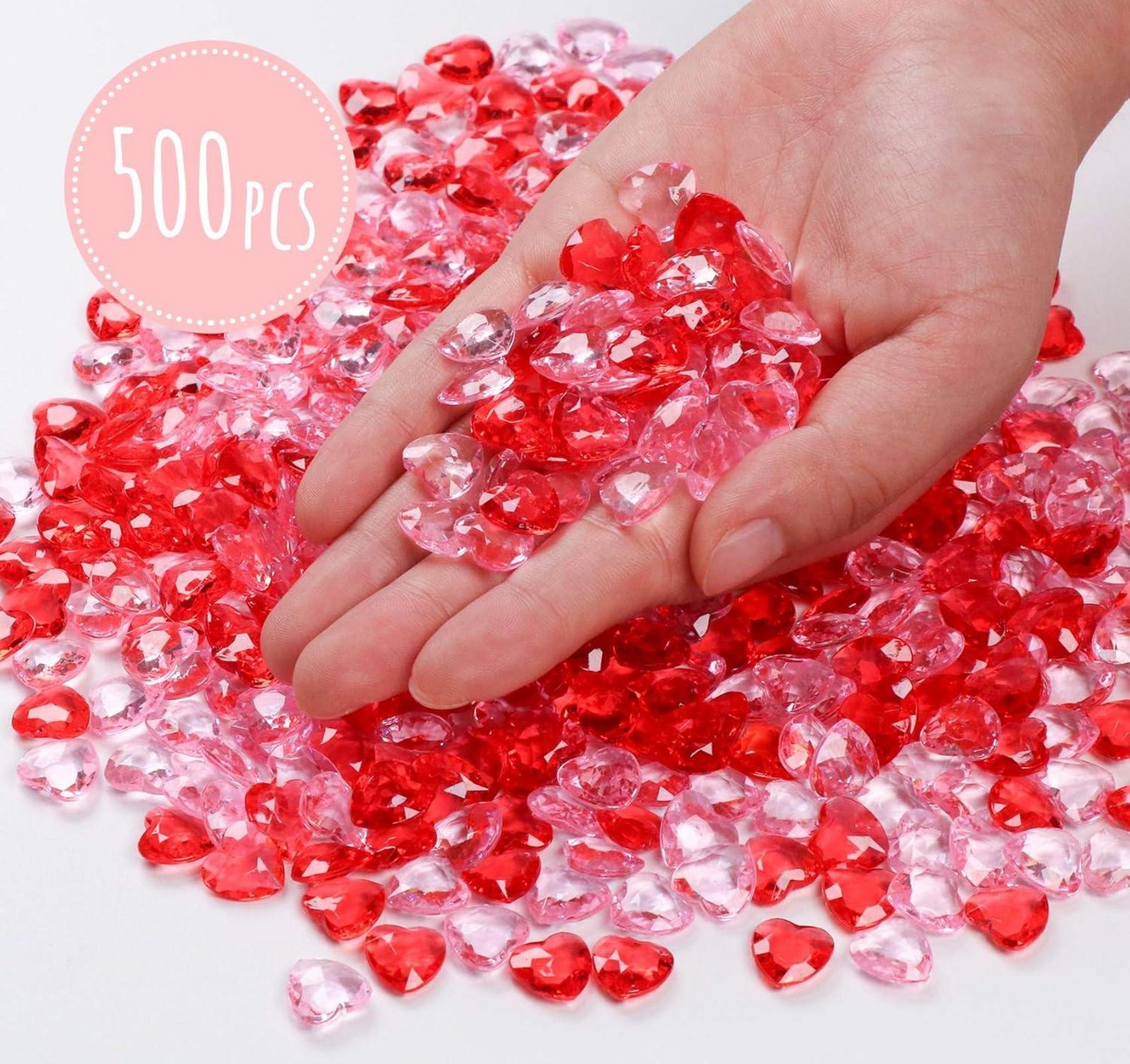 Acryl Herz Diamanten 500 Stk 12mm Rot/Rosa Hochzeit Valentinstag DIY