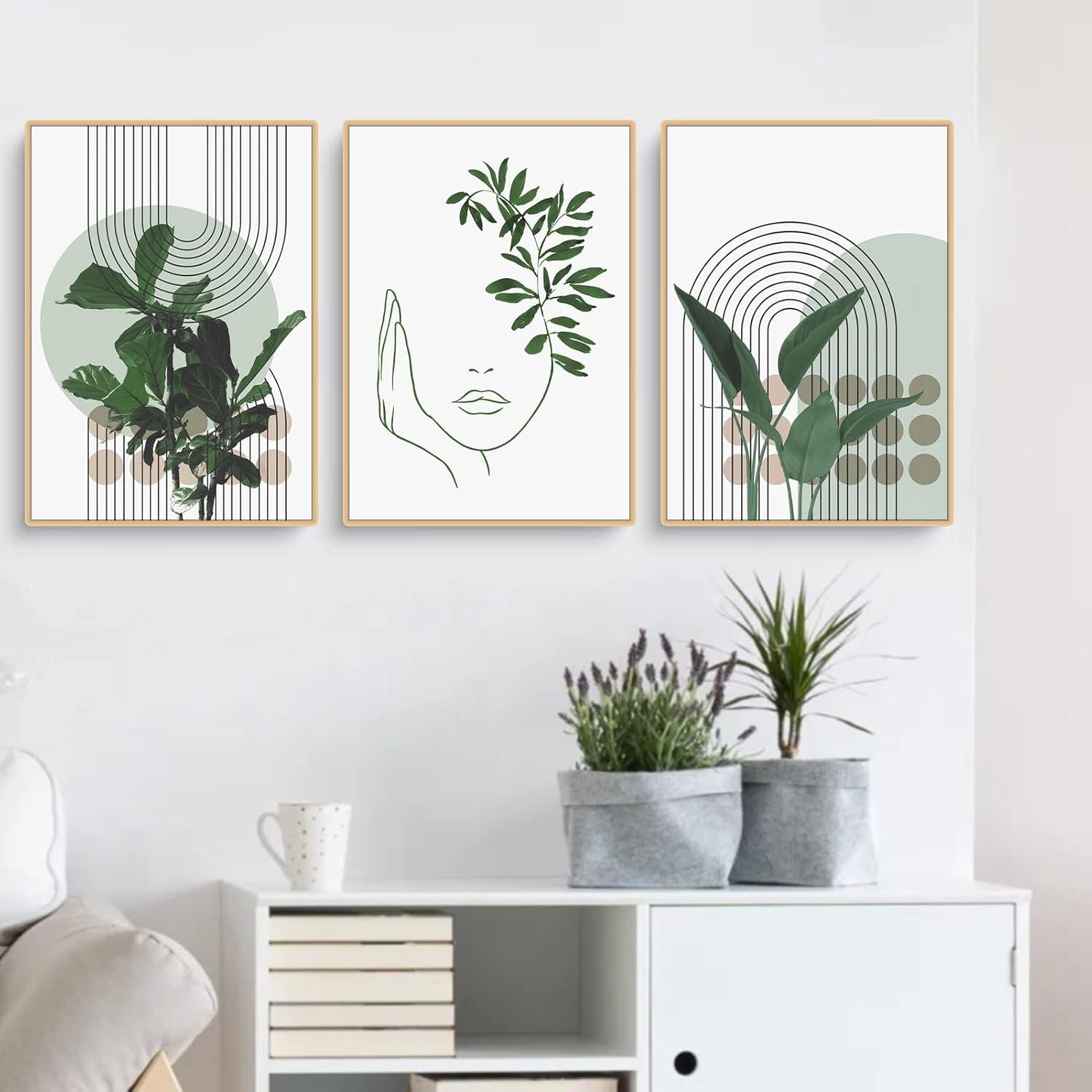 Grüne Pflanze Poster Set 3-teilig, Moderne Bohemian Wandbilder 50x70cm