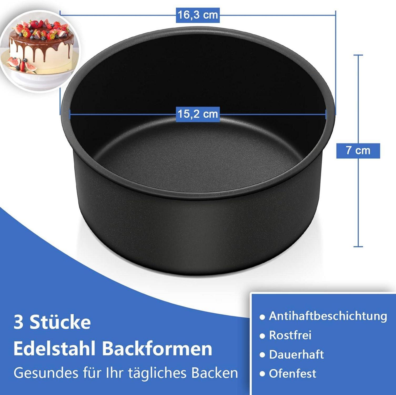 Homikit 3er Set Edelstahl Runde Kuchenformen 16 cm
