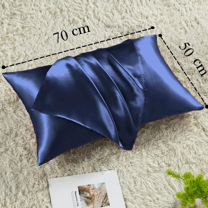Satin Kissenbezug 2er Set 50x70 Dunkelblau Haargummis Pflege Haut & Haar