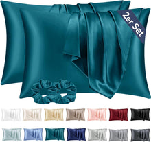 Satin Kissenbezug 2er-Set 50x80 Petrol mit Haargummis