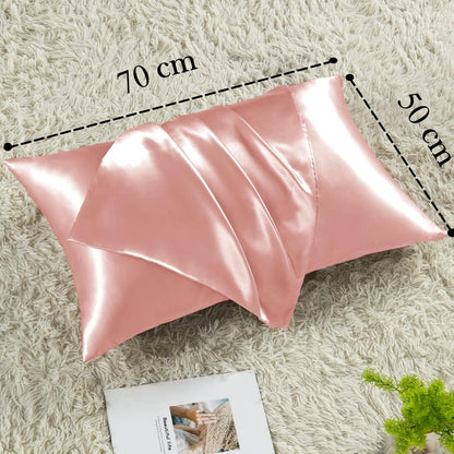 2er Set Satin Kissenbezug 50x70 Rosa mit Haargummis