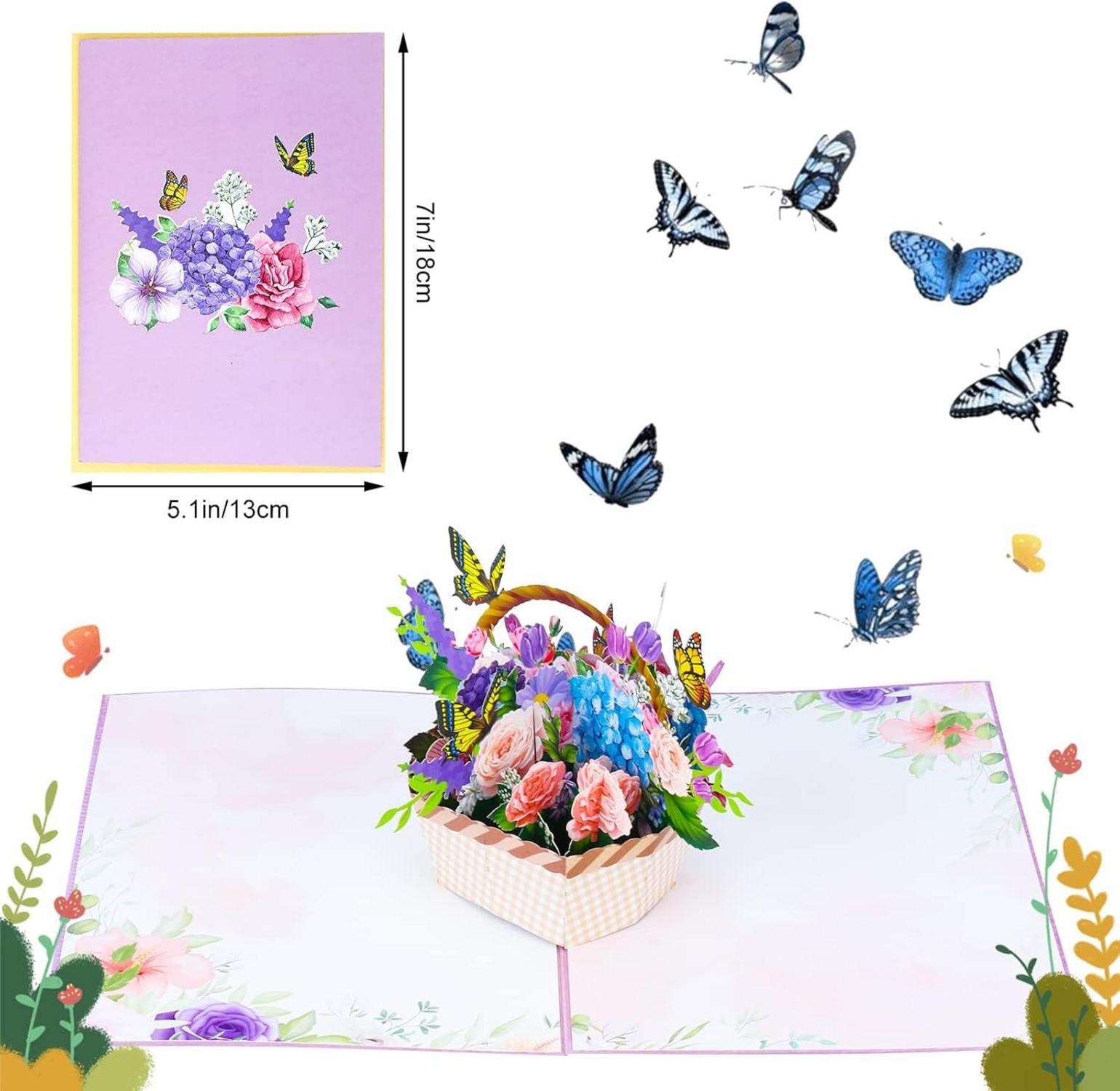 Heyu-Lotus Blumen 3D Pop Up Geburtstagskarte für Frau, Nelkenkorb Grußkarte