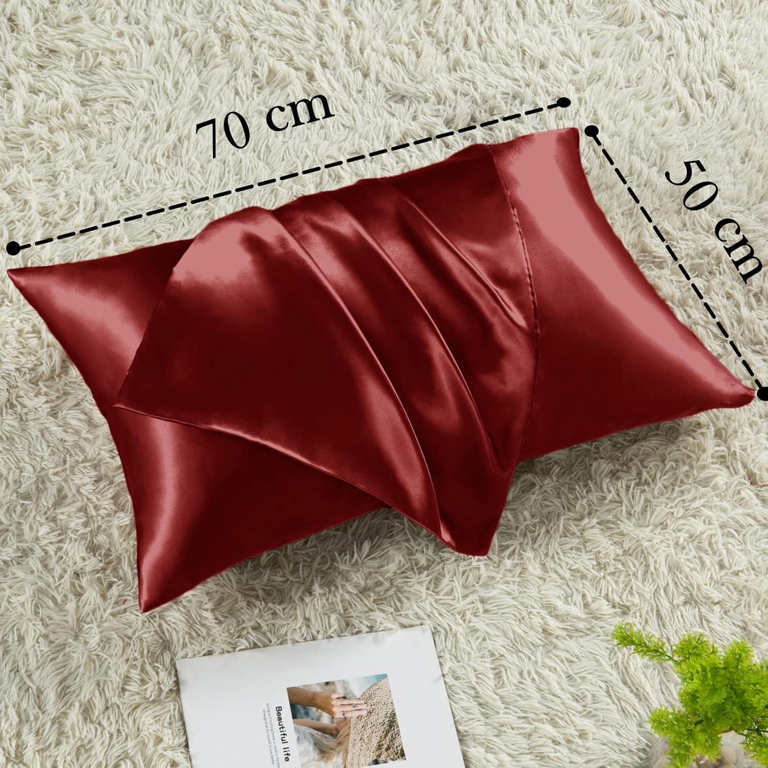 Vielit 2er Set Satin Kissenbezug 50x70 Rot 2 Haargummis Weinrot 50x70cm