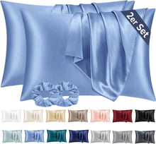 Satin Kissenbezug 50x70 Blau mit Haargummis, Pflege für Haut & Haar
