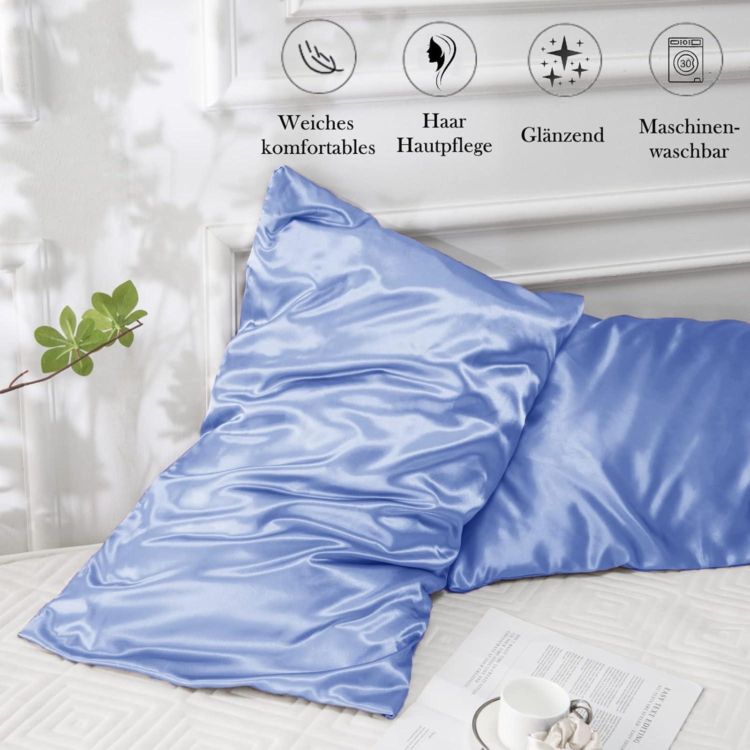 Vielit Satin Kissenbezug 2er Set 50x70 Blau Haarpflege Hautpflege