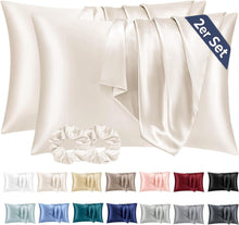 Satin Kissenbezug 50x70 Beige mit Haargummis, Pflege für Haar und Haut