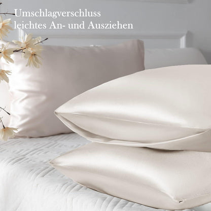 Satin Kissenbezug 50x70 Beige mit Haargummis, Pflege für Haar und Haut