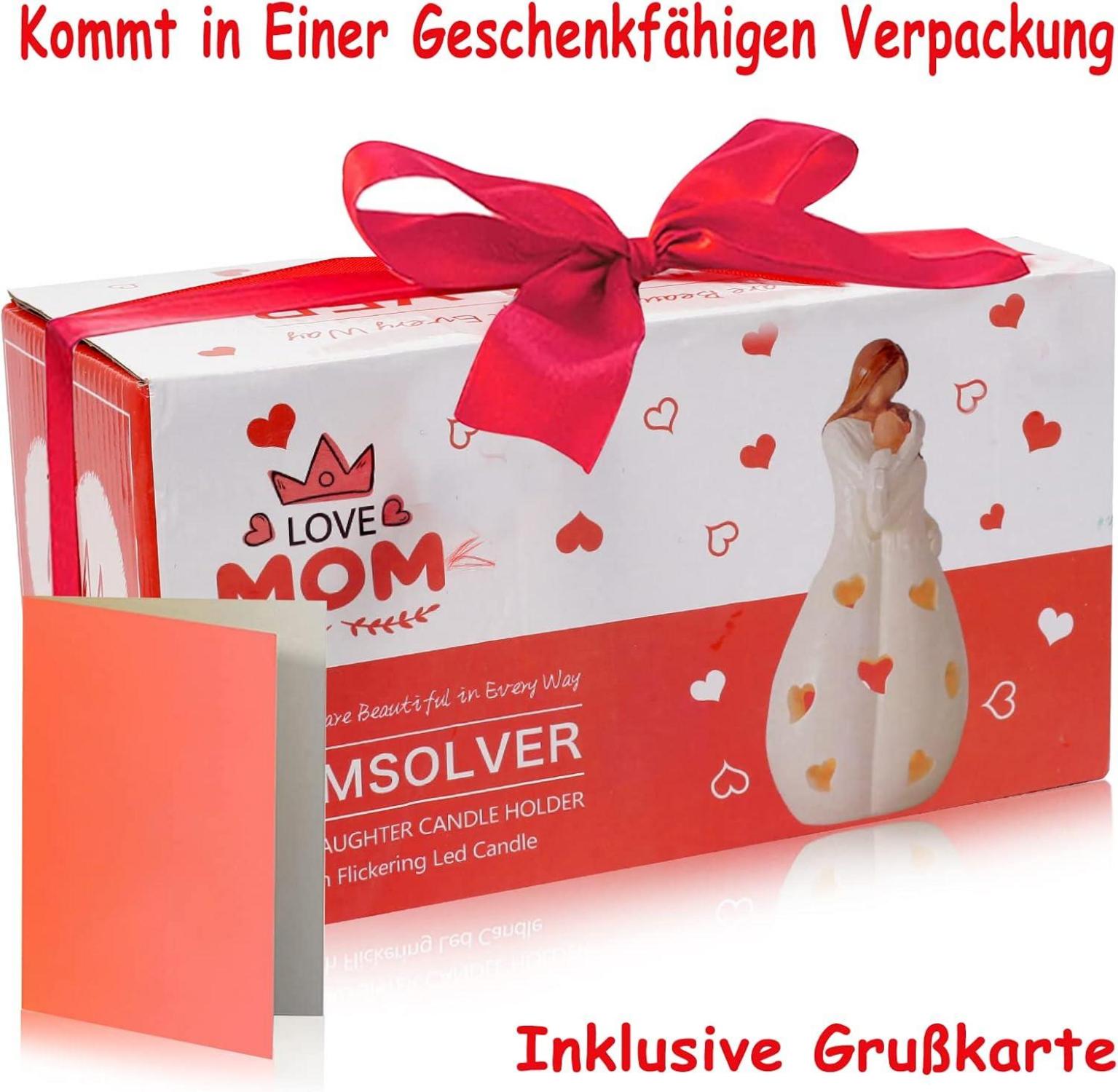 Johiux Mama Tochter Kerzenhalter mit LED Kerze Muttertag Geburtstag