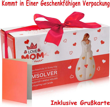 Johiux Mama Tochter Kerzenhalter mit LED Kerze Muttertag Geburtstag