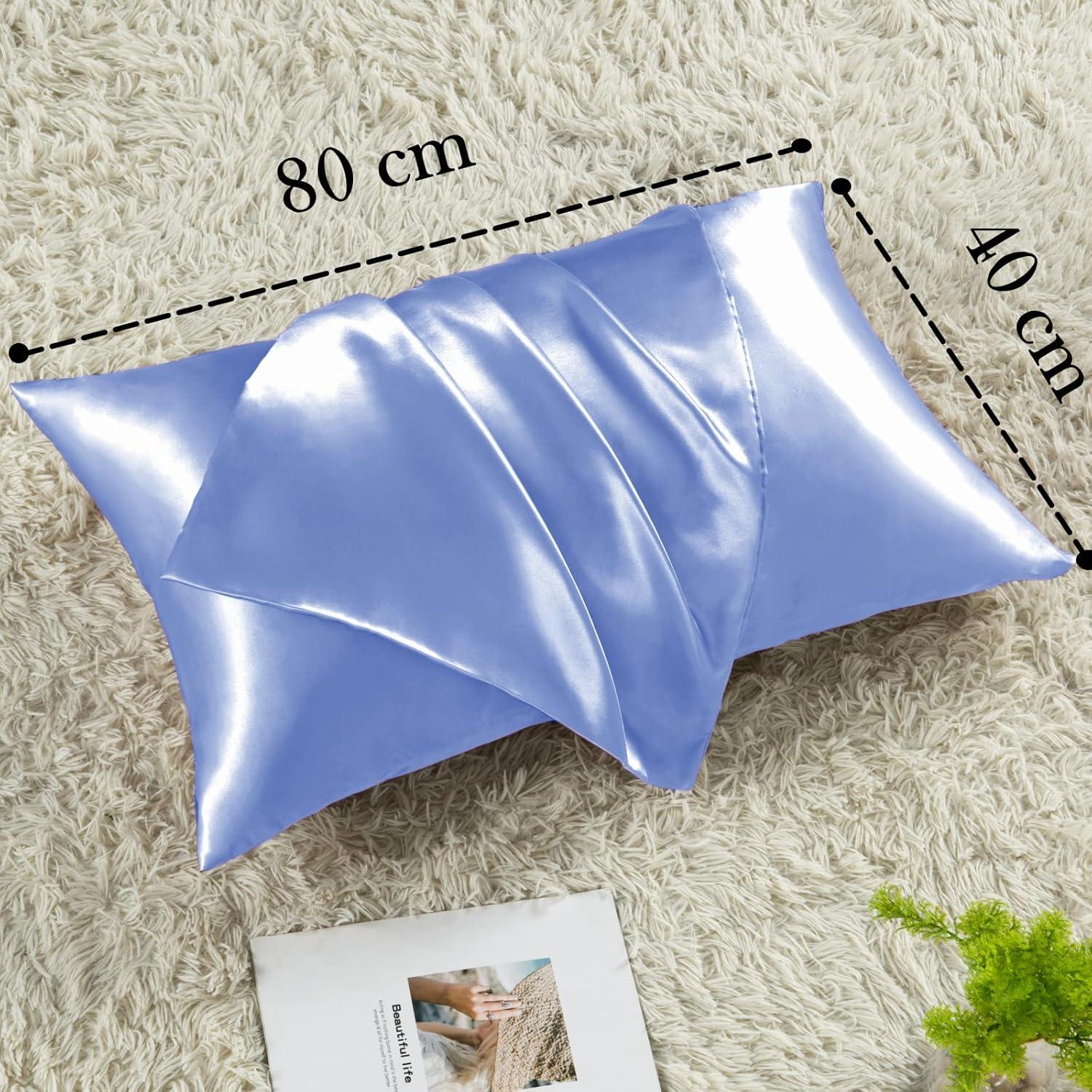 Satin Kissenbezug 2er Set Blau 40x80cm Haar Haut Pflege Handgelenkanehm und Maschinenwaschbar