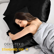 Satin Kissenbezug 50x70 Schwarz mit Haargummis - 2er Set