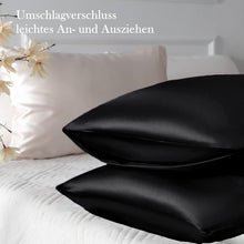 Satin Kissenbezug Schwarz 50x70 mit Haargummis & Pflege
