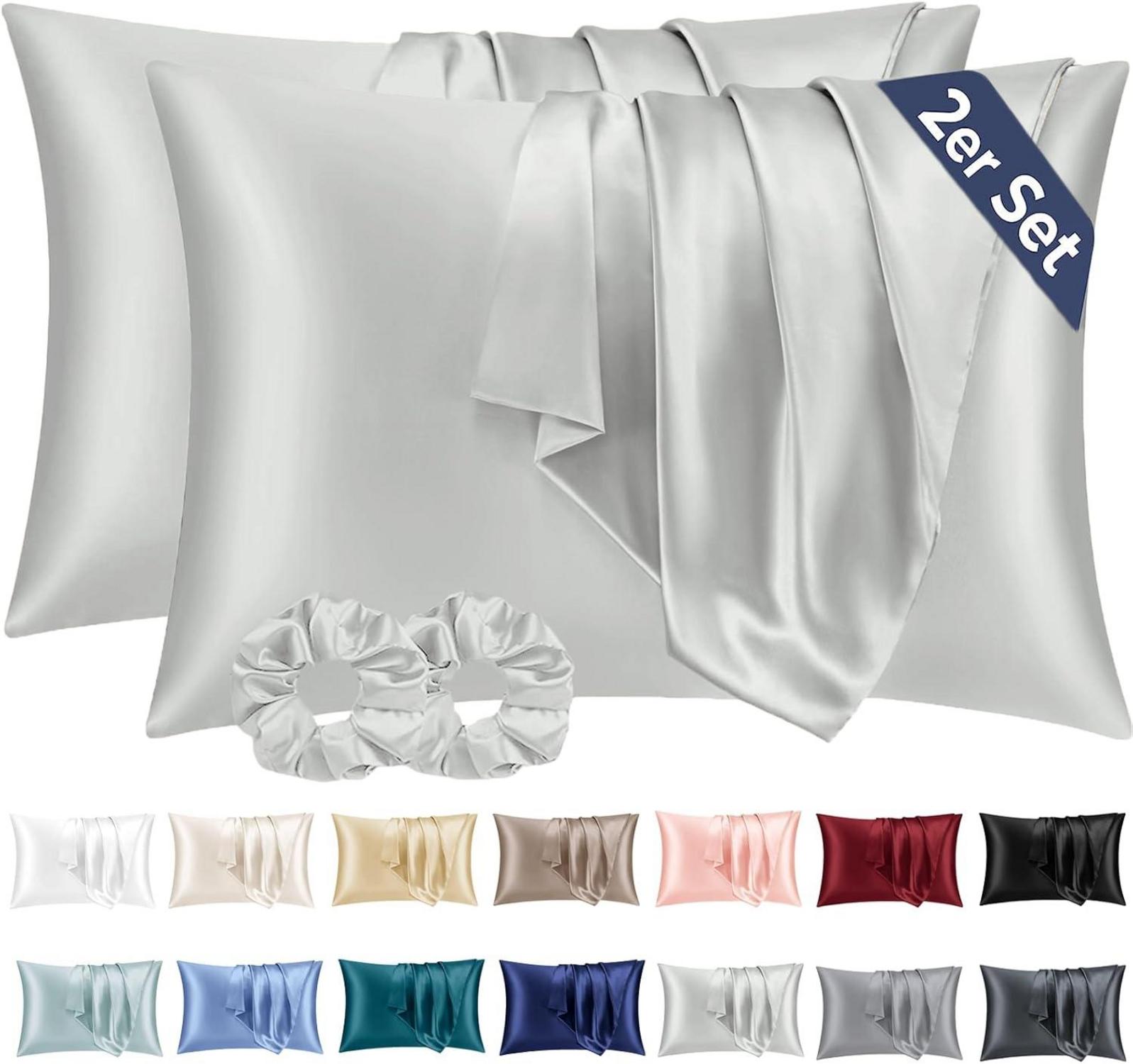 Satin Kissenbezug 50x70 Haargummis Grau