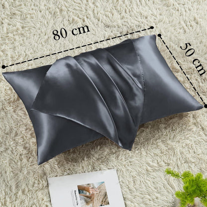 Satin Kissenbezug Dunkelgrau 2er Set 50x80cm mit Haargummis